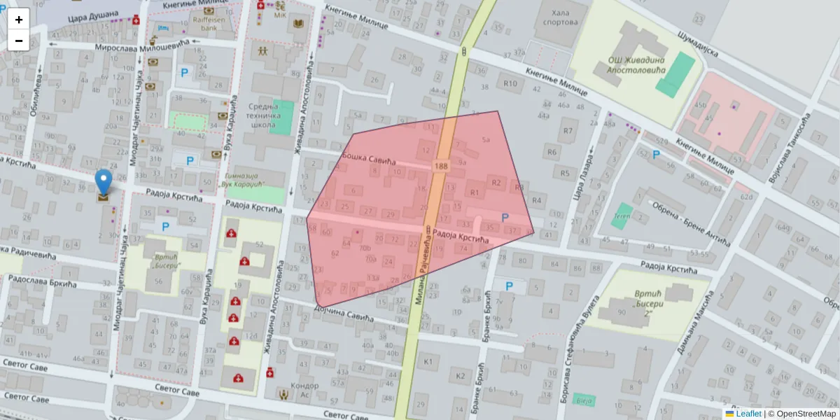 Mapa poštanskog broja  i okolnih poštanskih brojeva u Srbiji