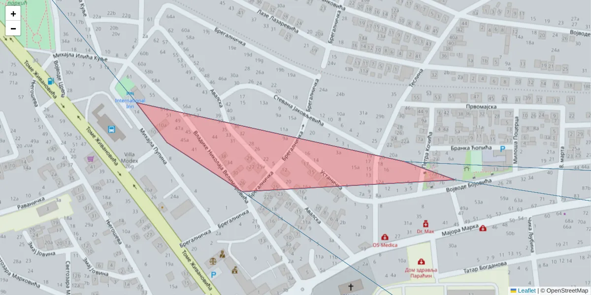 Mapa poštanskog broja  i okolnih poštanskih brojeva u Srbiji