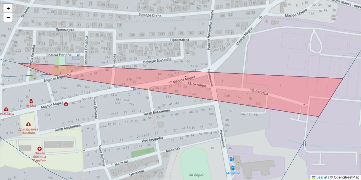 Mapa poštanskog broja  i okolnih poštanskih brojeva u Srbiji