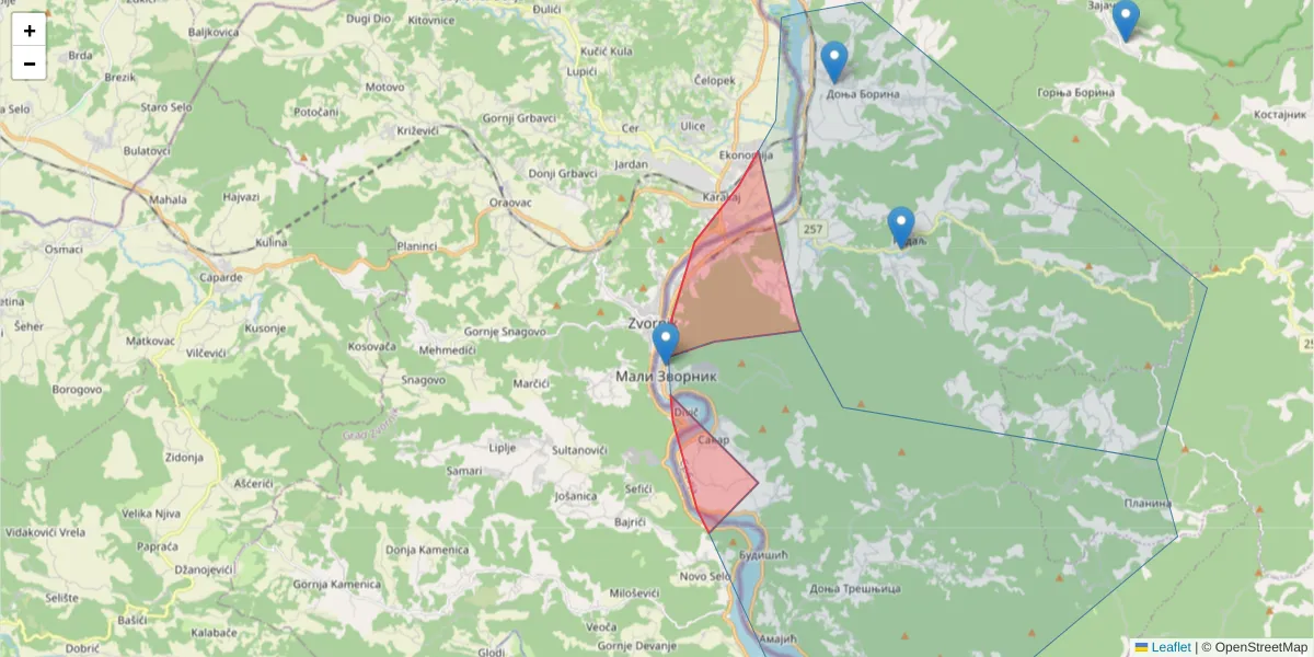 Mapa poštanskog broja  i okolnih poštanskih brojeva u Srbiji